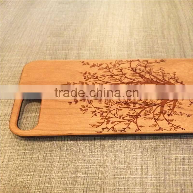 Classical Chinese 2017 newest design PC sticked with wood cartoon carving cell phone case for Iphone