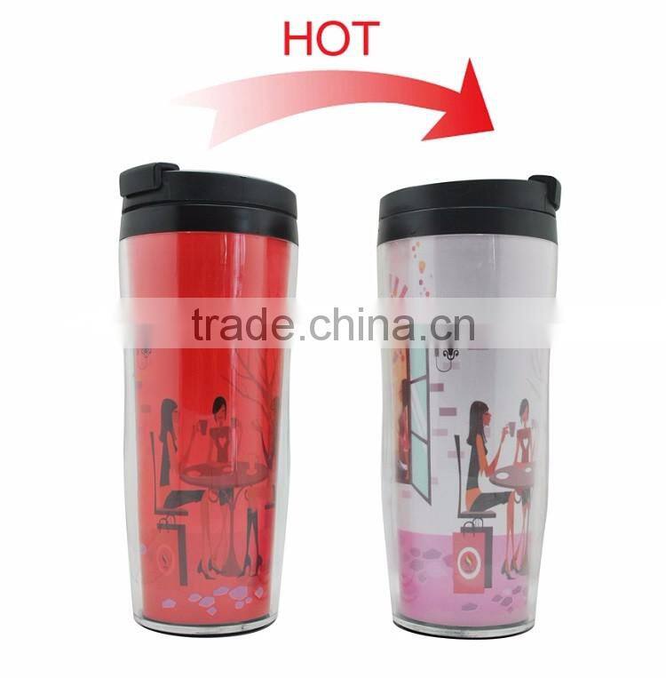 PS Double-wall color change plastic travel mug
