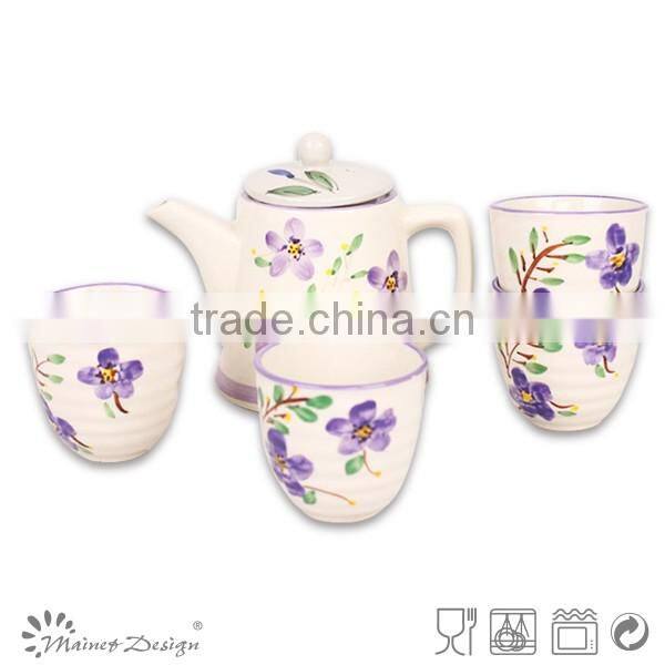 hot sale tea set with hand printing japanese style stoneware tea set