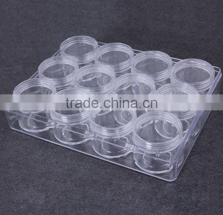12/lots Plastic Clear Cosmetic Beads Containers Storage Pot Jars with lid