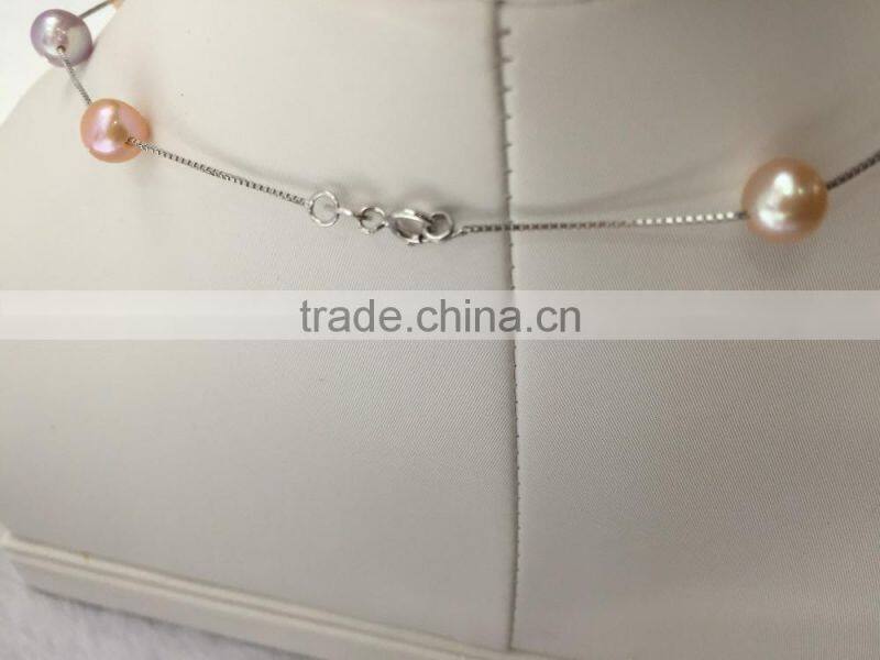 Fashion natural colorful Freshwater Pearl necklace with silver clasp