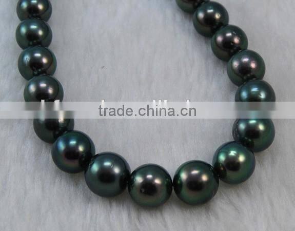 Wholesale 13-14mm Peacock Green Genuine Tahitian Pearl Strands