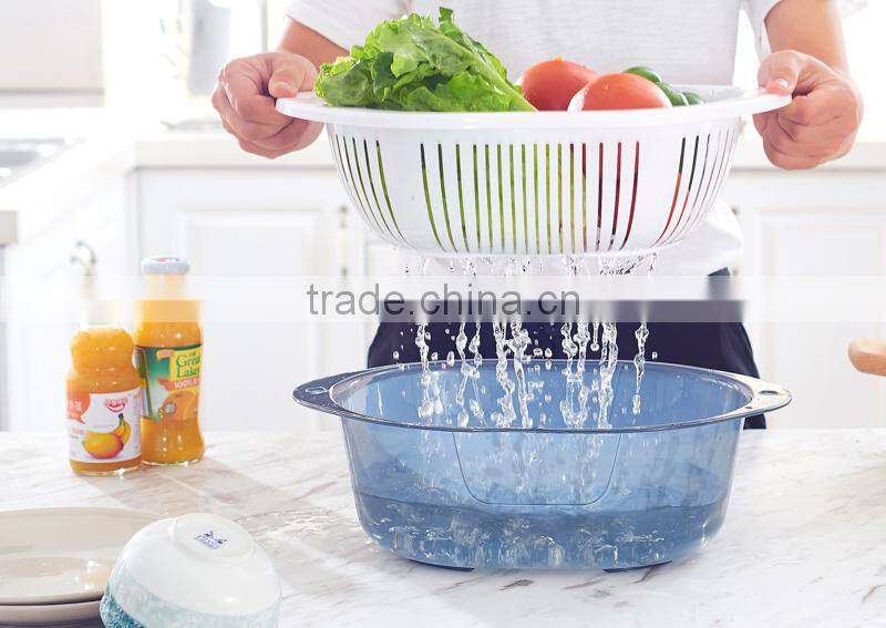 New Design Plastic Double Layer Fruit Vegetable Colander Strainer