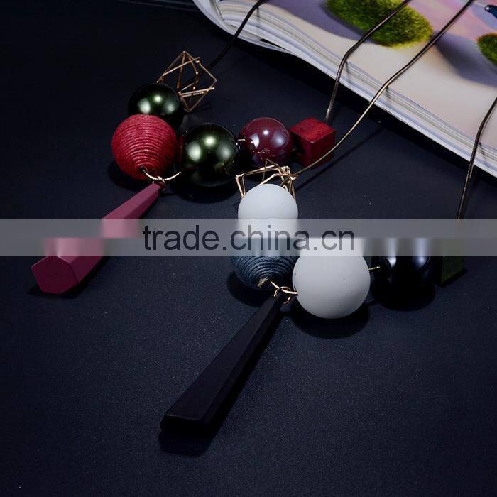 fashion horseshoe strip pendant long necklace square hoop large bead on chain necklace autumn winter long sweater necklace