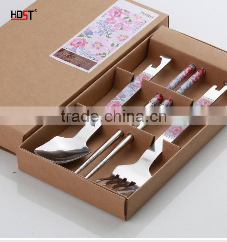 Factory popular high quality food grade stainless steel tableware fork and spoon set with packing gift box