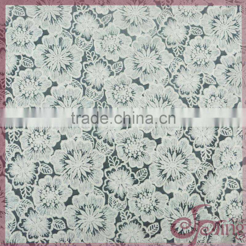 Off-white flower cotton embroidered fabric, mesh fabric lace for dress, blouse, tops