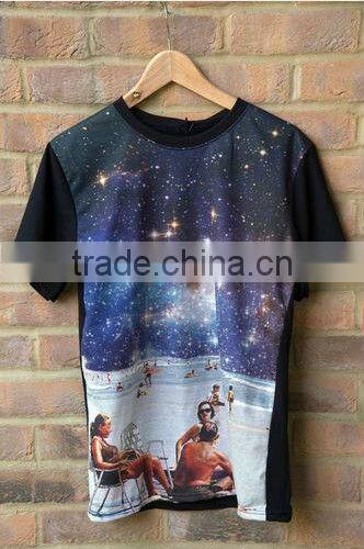 Mens Black Cosmic Beach Sublimation Full Graphic Print Tshirt