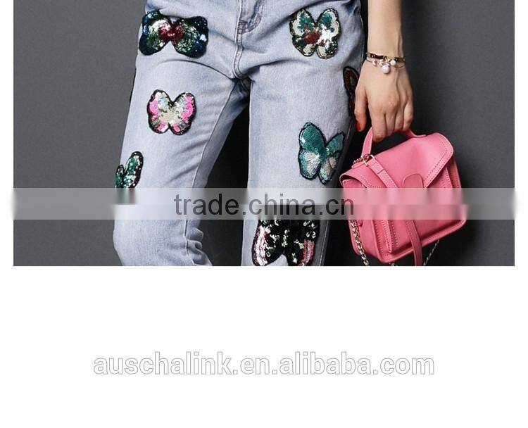 hot sale new model female jeans fashion design chic jeans for lady