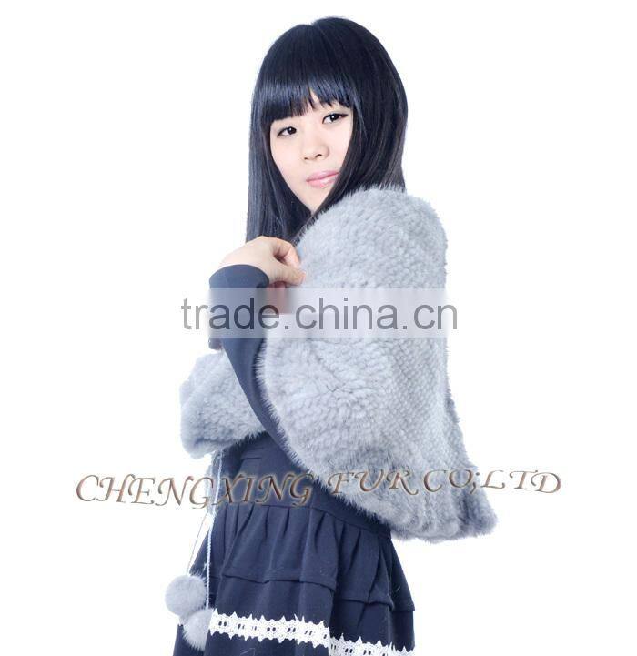 CX-B-M-24K Hot Selling In Stock Real Mink Fur Wedding Knitted Shawl Women