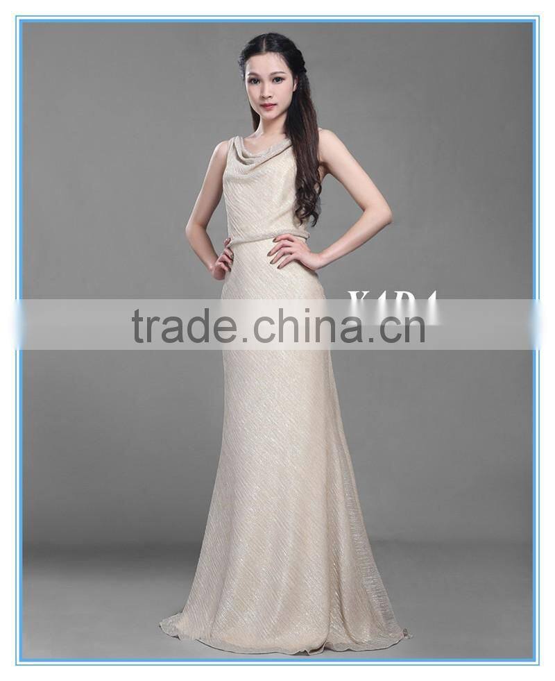 Flash Knitted Twill Fabric Cowl Neck Bias Cut Slim Ball Gown Evening Dress