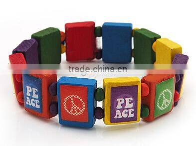 country flag stretchable wooden bracelet custom wooden bracelet