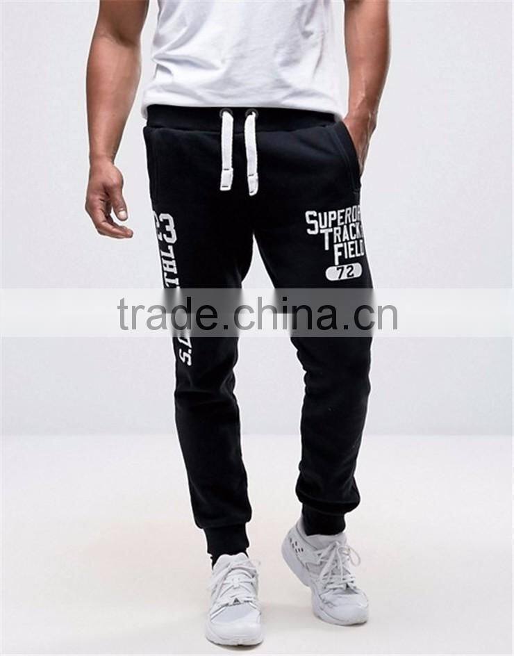 Custom Print Slim Fit Joggers With Cuffed Hem Men Gym Pants With White Drawstring