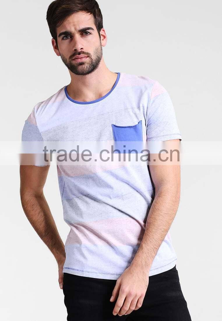 MGOO Manufacturer Offered Round Neck Blank Pocket T Shirt Wholesale Thick Striped T-shirt For Men