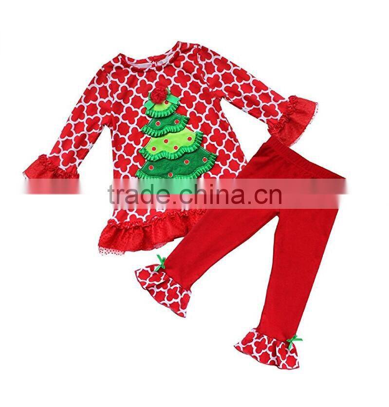 2017 New styles children's christmas outfits baby girls ruffle boutique clothing suit