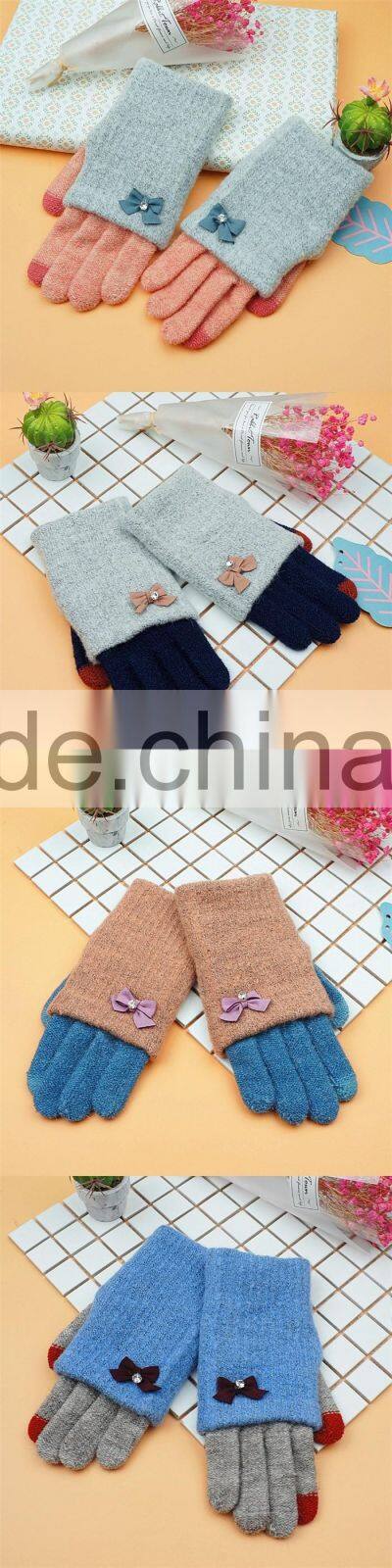 Fashion Mittens Design Acrylic Cheap Winter Knit Women Gloves Factory