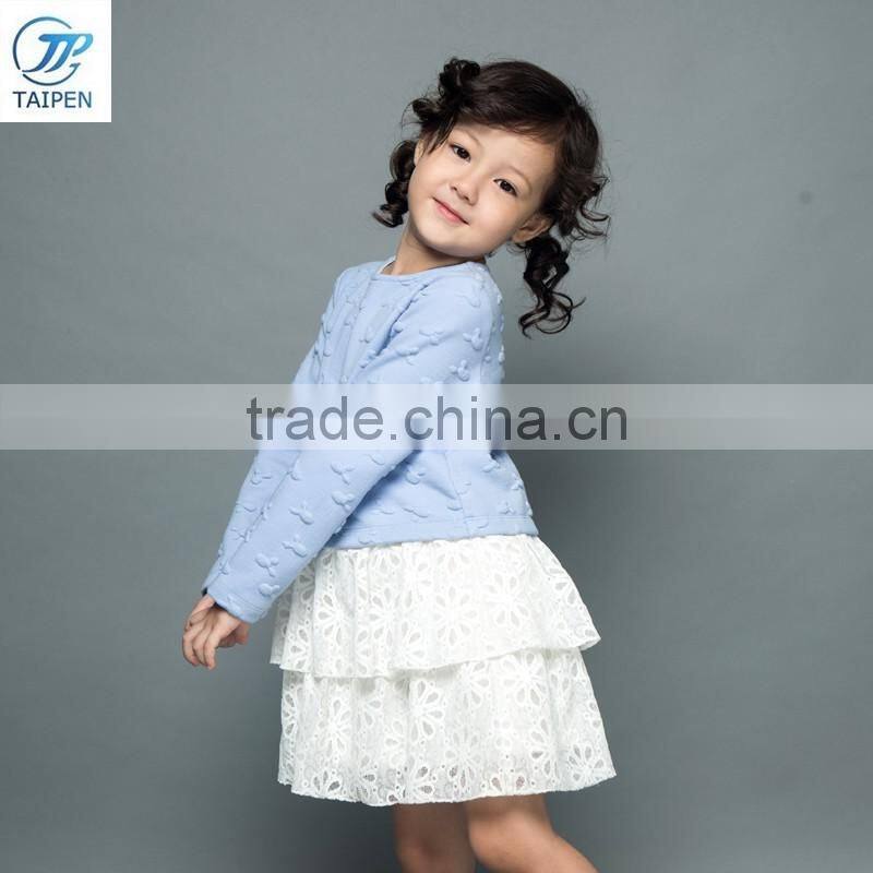 2017 Spring Girls Party Frock With Embossed Pattern Children Cotton Dresses