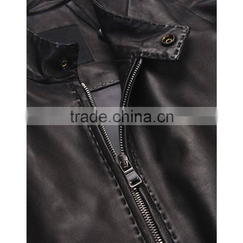 customized cheap mens black PU leather jacket design