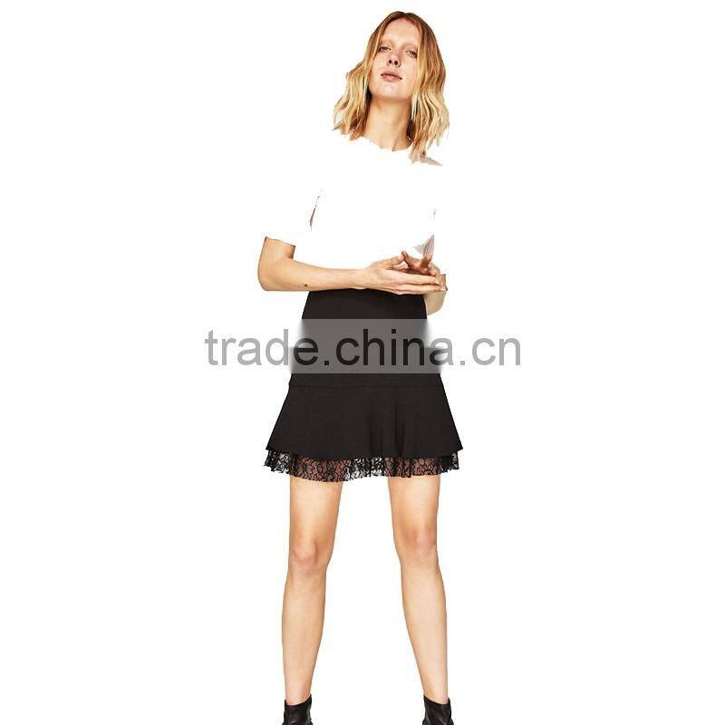 2017 OEM Spring Elegant Flouncing Frill and Lace Micro Skirt