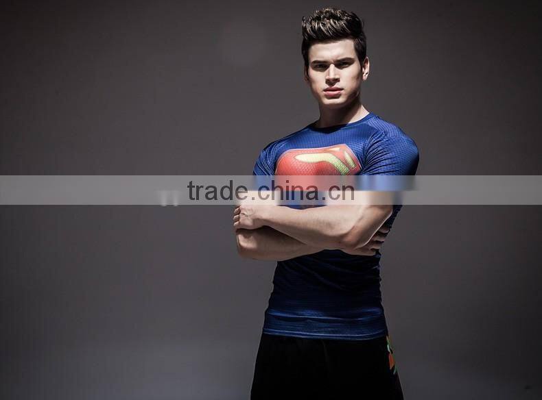 Mens heat transfer printing quick-dry gym shirt men fitness wear