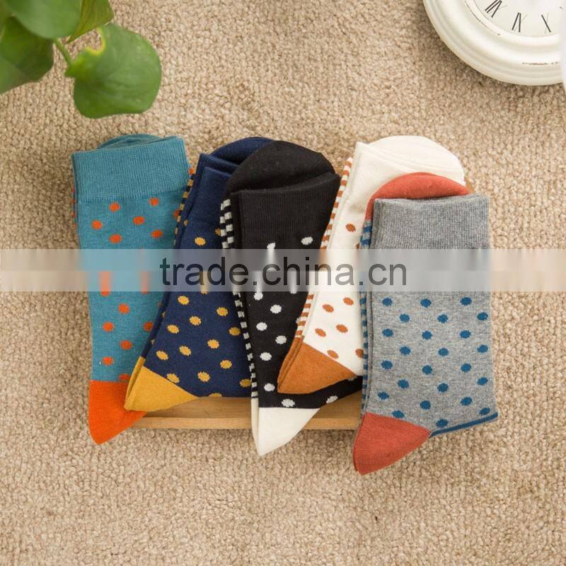 Customized autumn winter mens personality warm small dot mosaic stripe high tube combed cotton tube socks