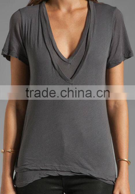 100% cotton double layered v neck dry fit sport t-shirt
