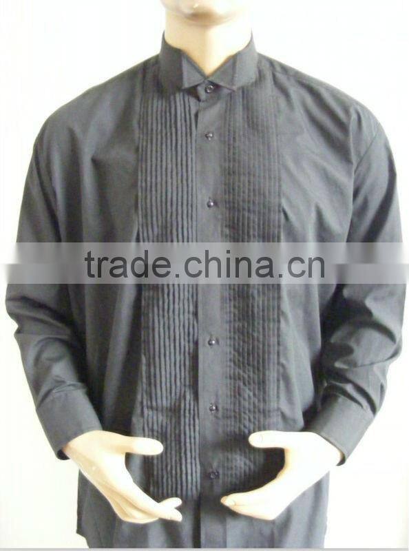 High quality Peachskin Newest Black Wing-tip collar tuxedo shirt for men