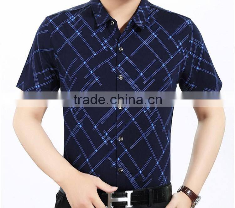 Business casual men mercerized cotton short sleeve shirt