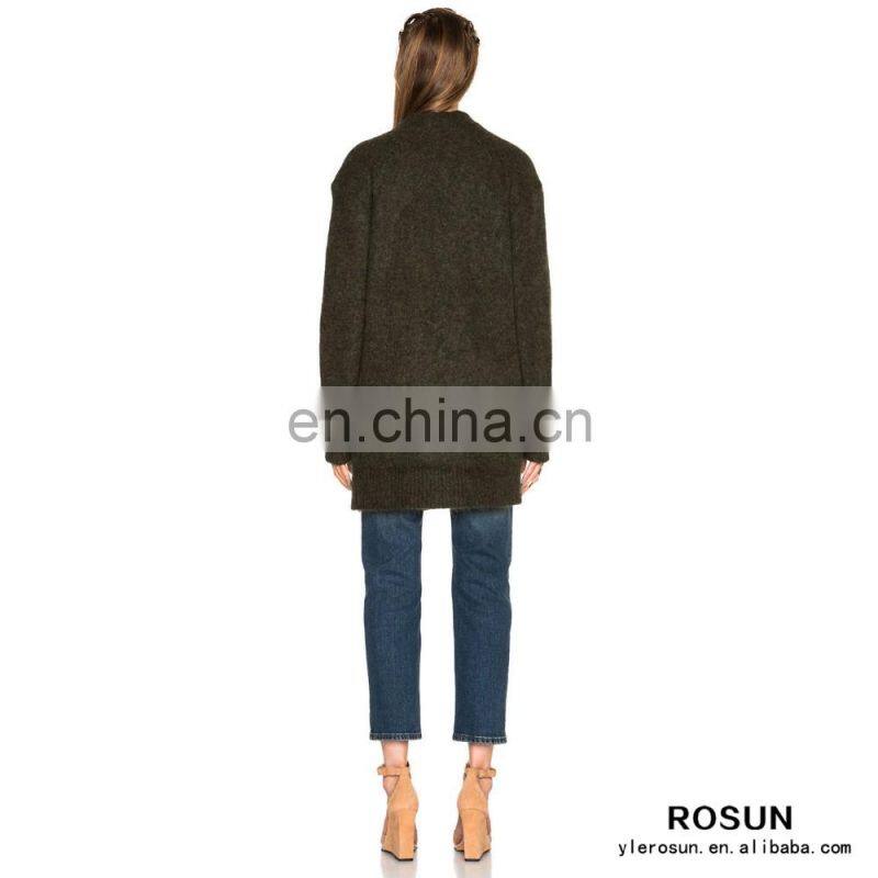 Green Side Slit Pockets Short Rib Knit Mohair Sweater