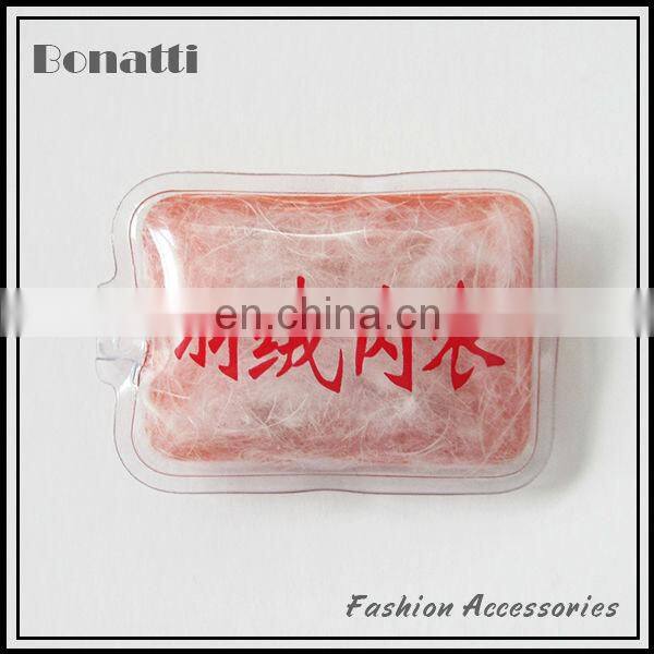 Down feather label for garment