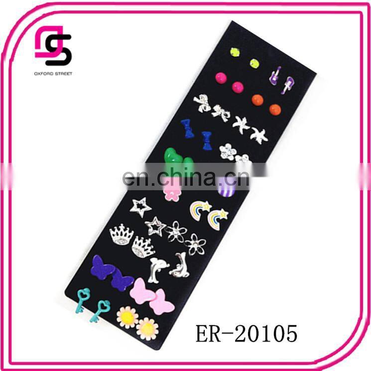 20 Pairs On a Card Post Top Earring Set With Pearl Rose Stones And Crystal