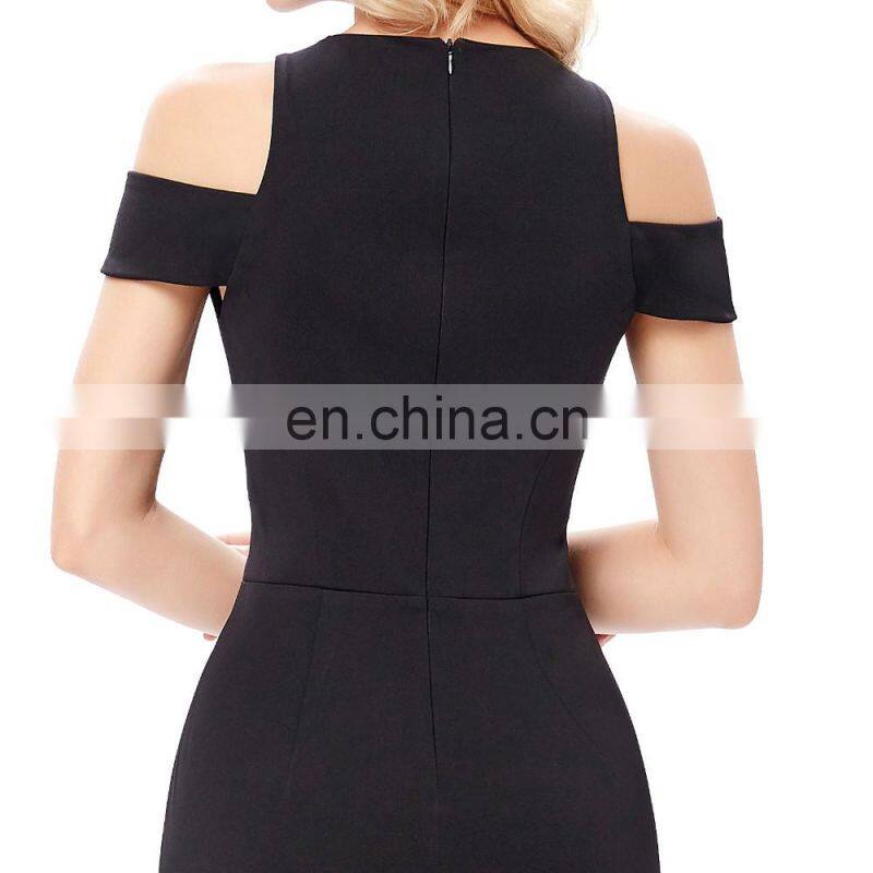 Kate Kasin Full-Length Cap Sleeve Long Black High Split Prom Dress KK001017-1