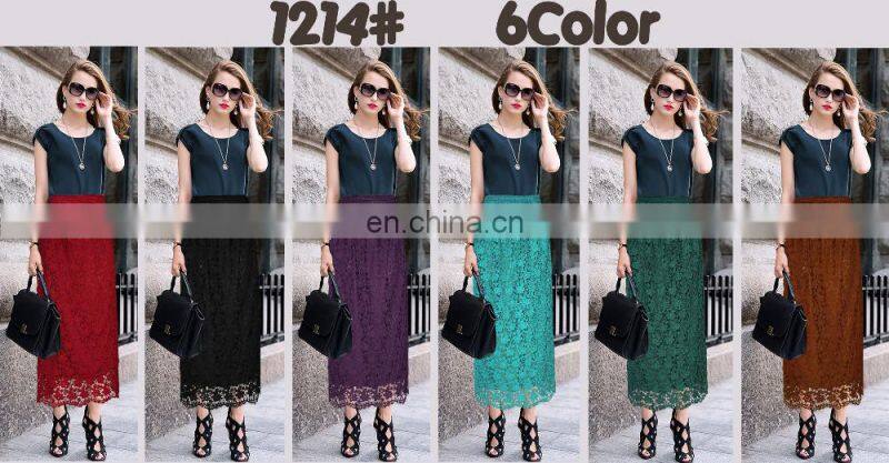 Wholesale latest design lady elegant red lace maxi skirt 2016
