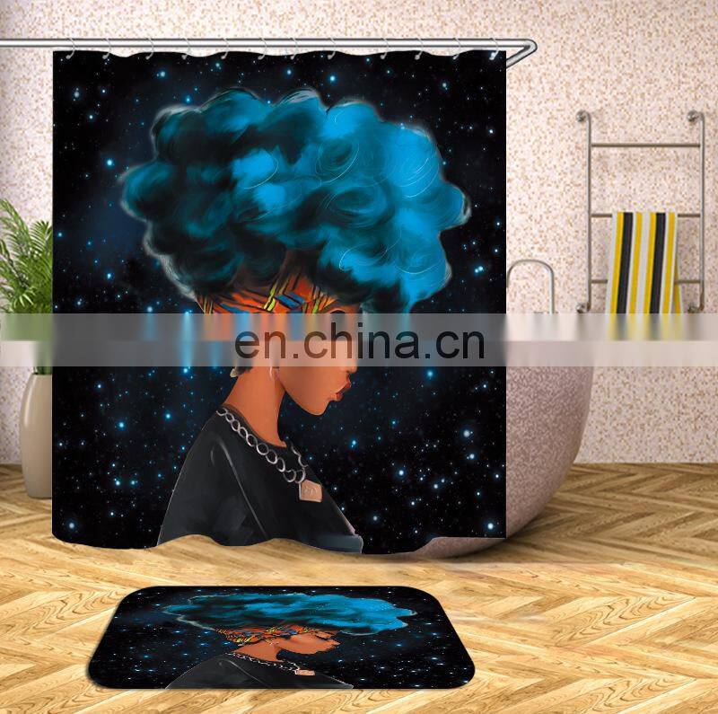 Cheap Black Woman Shower Curtain With Hook, African American Hot Sell African Women Shower Curtain