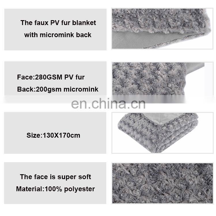 Low price supet soft comfortable faux PV fur mink blanket with brushed rose pattern