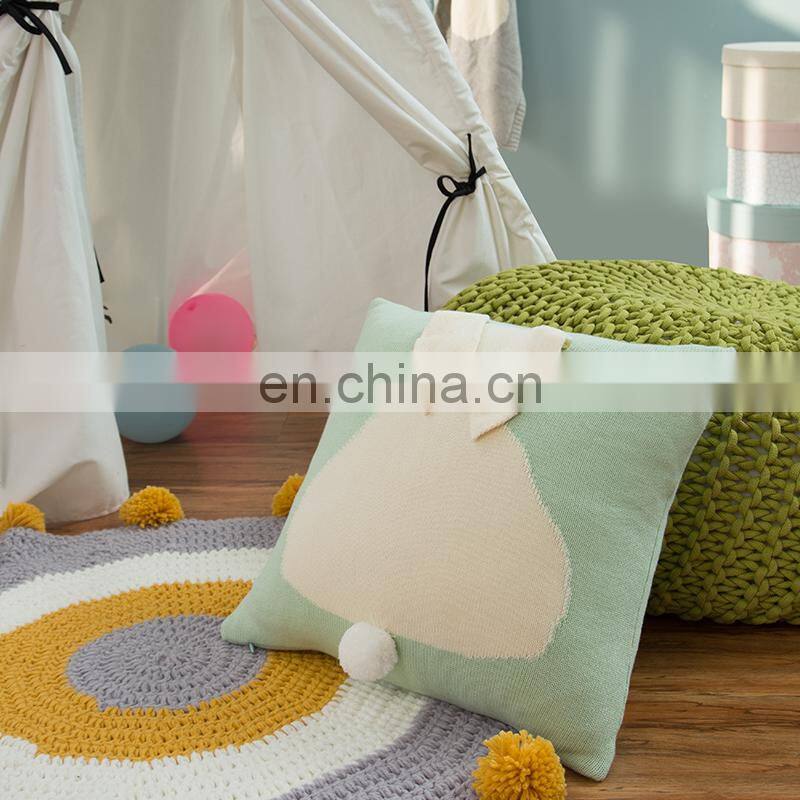 wholesale cotton round shape pom pom decor hand crochet baby kids living room floor game area large nursery rug mat blankets