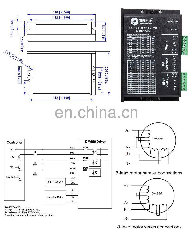 20-50VAC 0.5-5.6A Leadshine 2 Phase Stepper Driver DM556