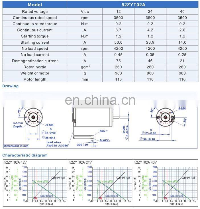 52mm high quality good price 12v 24v dc micro motors
