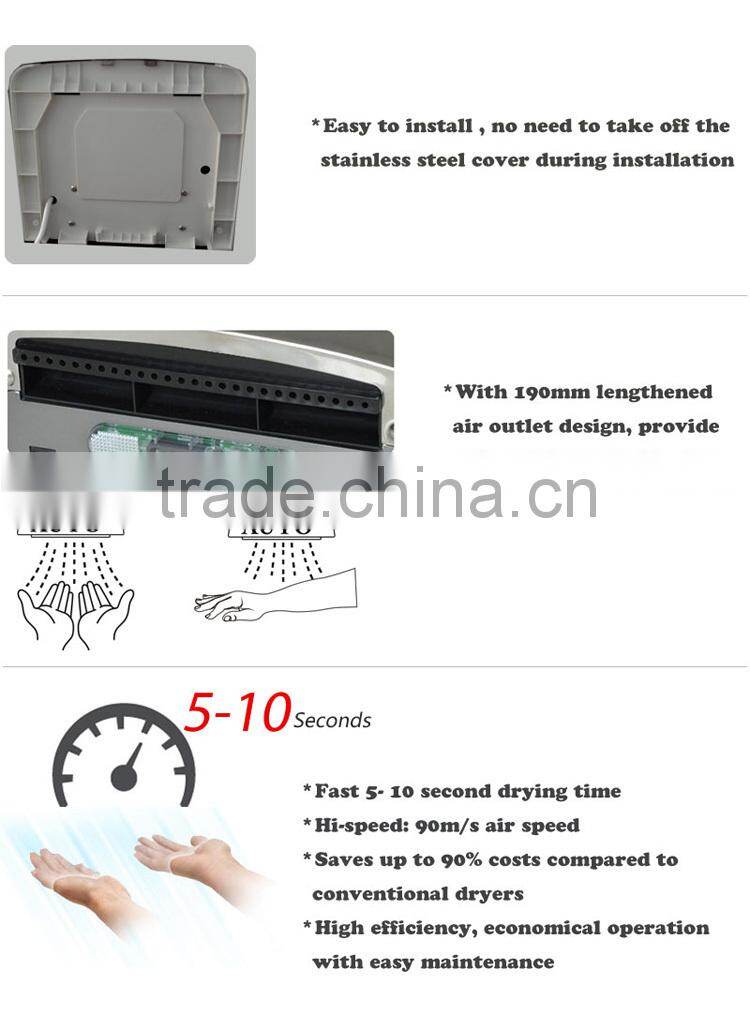 stainless steel wall mounted hand dryer for public washroom