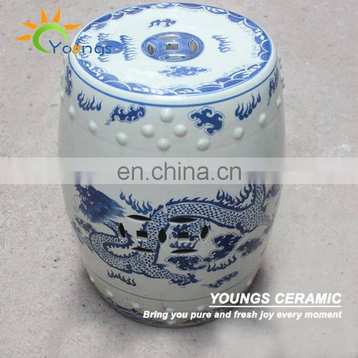 Chinese antique furniture Blue and White Painted Dragon Ceramic Stool
