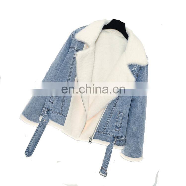 New style factory sherpa women fashion winter jacket berber Fleece Fancy denim ladies motorcycle jacket