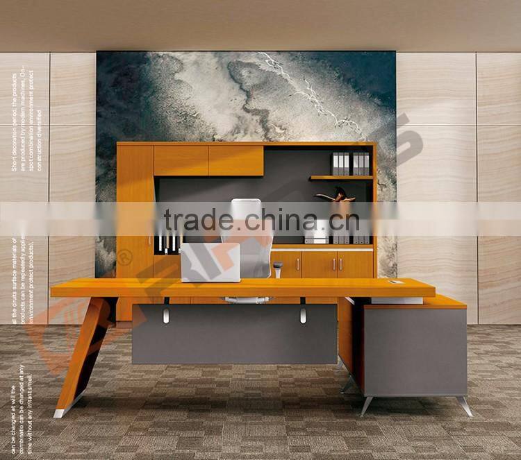 Modern brushing 304 SS frame yellow wooden executive office computer table cpmputer laptop desk