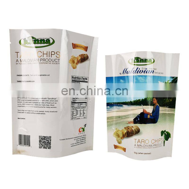 Customized logo potato chips food packing stand up pouch bag with aluminum foil