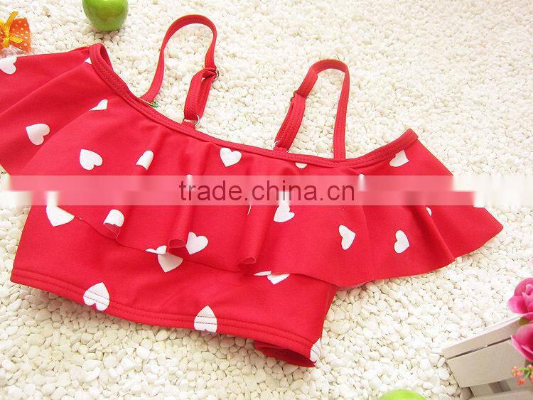 2015 Mom and Child Swimwear Lovely Falbala Heart Pattren Bikini Kids Two Piece Swimsuit