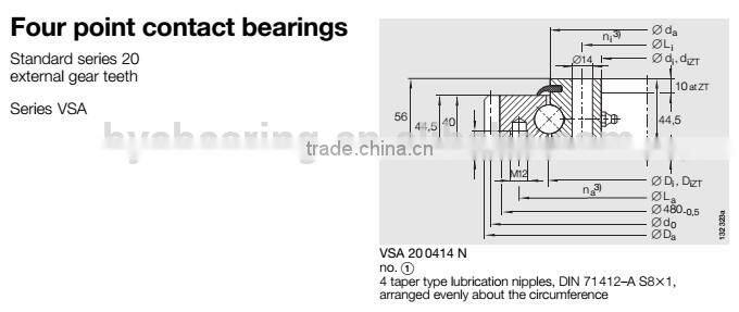 Four Point Contact Ball Type VSA200414N Slewing Bearings (342x503.3x56mm)