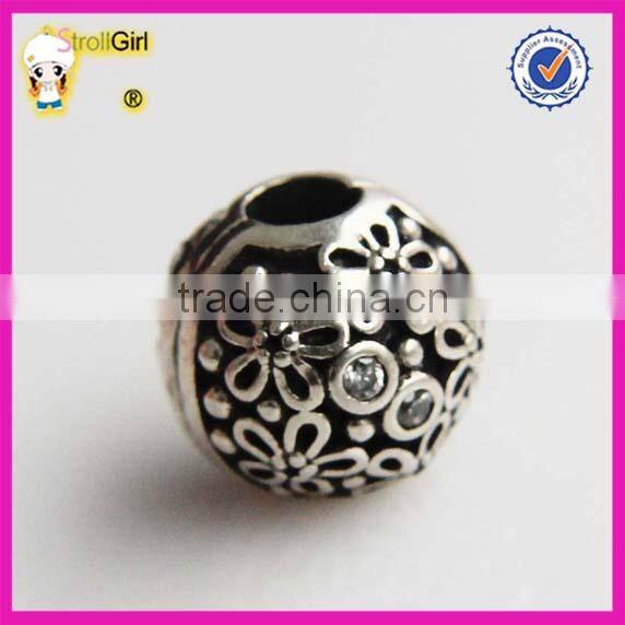 Heart Charm with clear stone 925 sterling silver Clasp stopper Beads