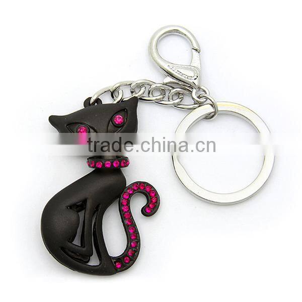 Fashion black cat taupe stones keychain