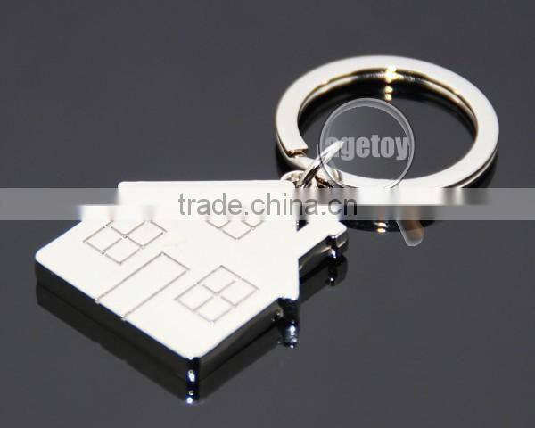 Mini House Shaped Promotional Zinc Alloy Silver Blank Metal House Shape Key Holder