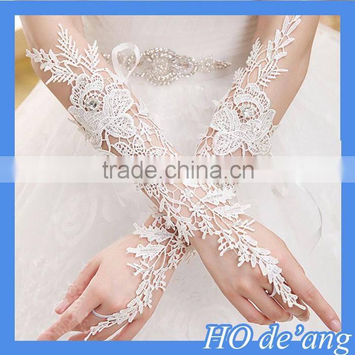 Hogift High Quality Wedding Party White Gloves/Flower Pearl Lace Gloves