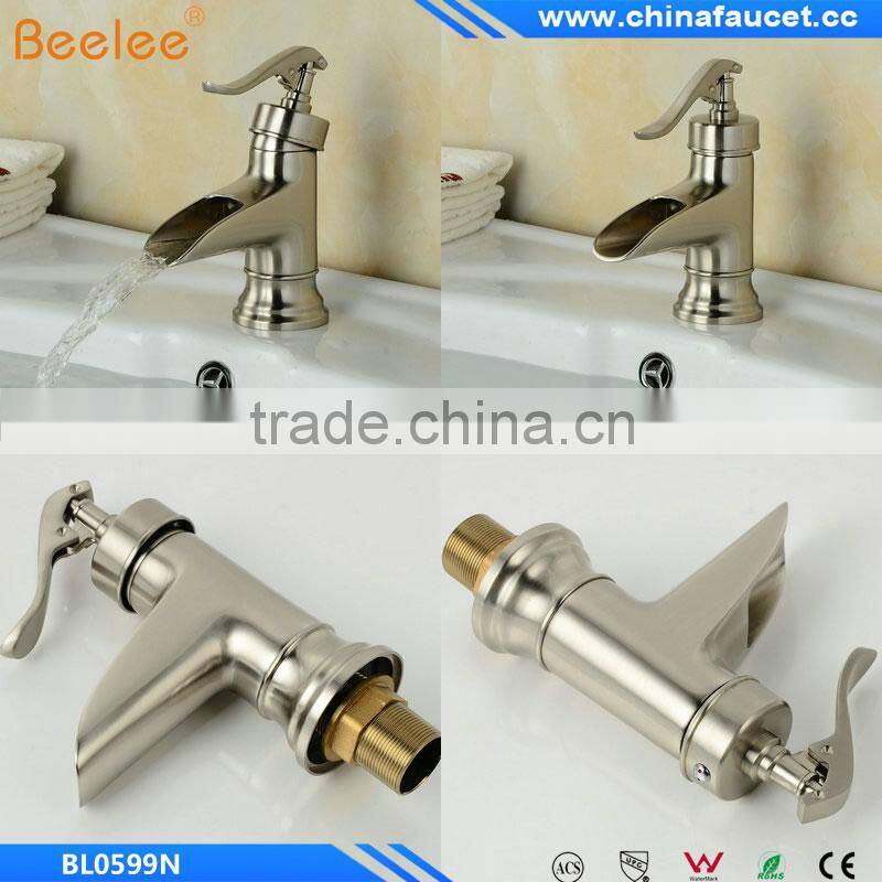 Nickel Brushed Deck Mounted Single Handle Single Hole Bathroom Waterfall Basin Mixer