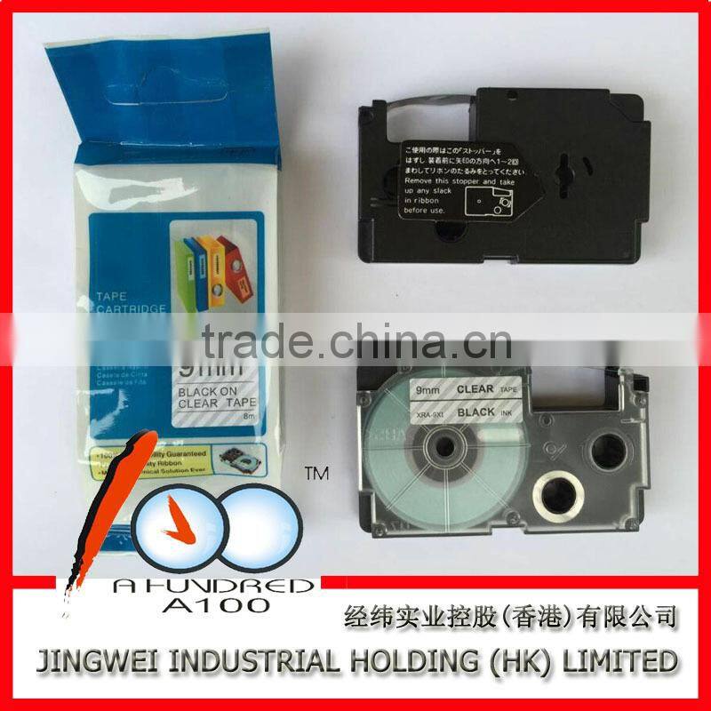 Compatible casio tape label ribbon 9mm black on clear XR-9X